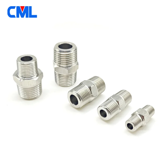 High Pressure 1/8" 1/4" 3/8" 1/2" 3/4" BSP NPT BSPT Hex Nipple 304 Stainless Steel Equal Double Head Male Threaded Pipe Fittings