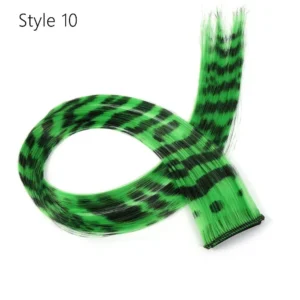 Stripe Printed Clip in Hair Extensions Colorful Synthetic Hair Highlights 18 Inches Straight Wig Hairpieces for Daily Use Party