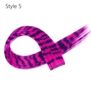 Stripe Printed Clip in Hair Extensions Colorful Synthetic Hair Highlights 18 Inches Straight Wig Hairpieces for Daily Use Party