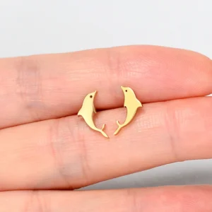 Stainless Steel Mini Earrings Girls Minimalist Punk Gold Color Coconut Tree Dolphin Star Moon Stud Earring Party Jewelry Brincos