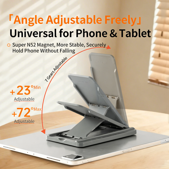 Magnetic Foldable Phone Tablet Stand - Multi-Angle Adjustable Desktop Holder for iPad iPhone Samsung and All Mobile Devices