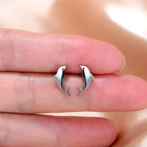 Stainless Steel Mini Earrings Girls Minimalist Punk Gold Color Coconut Tree Dolphin Star Moon Stud Earring Party Jewelry Brincos
