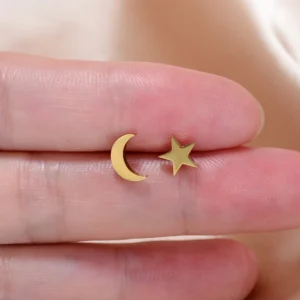 Stainless Steel Mini Earrings Girls Minimalist Punk Gold Color Coconut Tree Dolphin Star Moon Stud Earring Party Jewelry Brincos