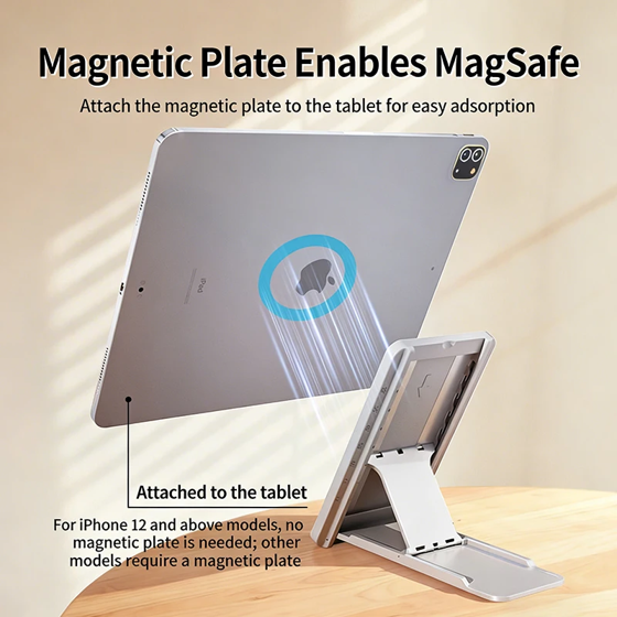 Magnetic Foldable Phone Tablet Stand - Multi-Angle Adjustable Desktop Holder for iPad iPhone Samsung and All Mobile Devices
