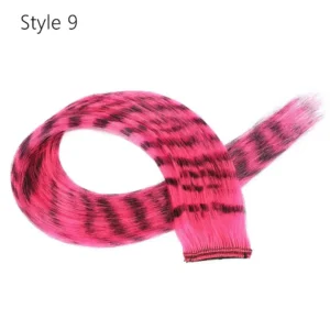 Stripe Printed Clip in Hair Extensions Colorful Synthetic Hair Highlights 18 Inches Straight Wig Hairpieces for Daily Use Party