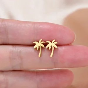 Stainless Steel Mini Earrings Girls Minimalist Punk Gold Color Coconut Tree Dolphin Star Moon Stud Earring Party Jewelry Brincos