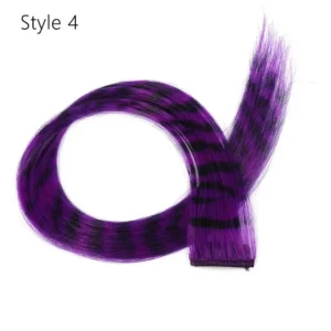 Stripe Printed Clip in Hair Extensions Colorful Synthetic Hair Highlights 18 Inches Straight Wig Hairpieces for Daily Use Party
