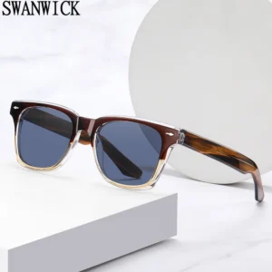Swanwick TR90 Retro Polarized Sunglasses Men Acetate Square Sun Glasses for Women Unisex UV400 Grey Black European Style