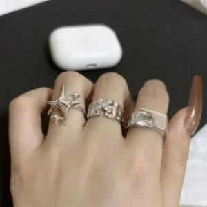 10Pcs/Set Geometric Trendy Gold Silver Color Cuff Rings Set for Women Girl Metallic Stainless Steel Minimalism Fashion Chic Ring