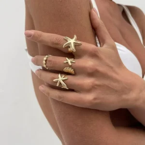10Pcs/Set Geometric Trendy Gold Silver Color Cuff Rings Set for Women Girl Metallic Stainless Steel Minimalism Fashion Chic Ring
