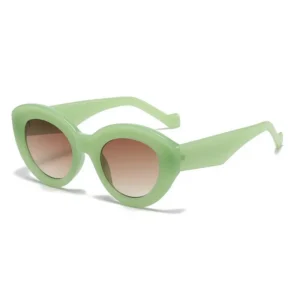 JNPCXI Ins Popular Fashion Oversized Cat Eye Women Sunglasses Green Stripes Retro Shades UV400 Men Trending Oval Sun Glasses