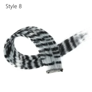 Stripe Printed Clip in Hair Extensions Colorful Synthetic Hair Highlights 18 Inches Straight Wig Hairpieces for Daily Use Party