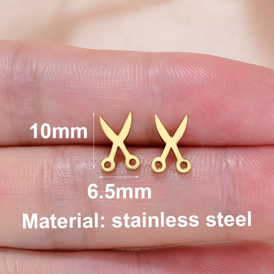 Stainless Steel Mini Earrings Girls Minimalist Punk Gold Color Coconut Tree Dolphin Star Moon Stud Earring Party Jewelry Brincos