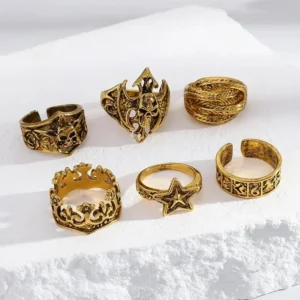 10Pcs/Set Geometric Trendy Gold Silver Color Cuff Rings Set for Women Girl Metallic Stainless Steel Minimalism Fashion Chic Ring