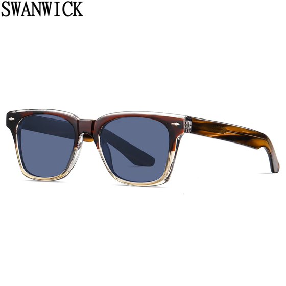 Swanwick TR90 Retro Polarized Sunglasses Men Acetate Square Sun Glasses for Women Unisex UV400 Grey Black European Style