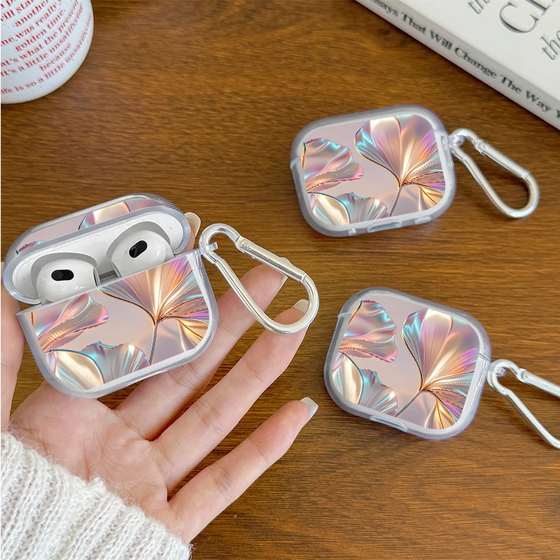 Iridescent Ginkgo Leaf Earbuds Case for AirPods 4/3/2/1 Earphone Case For AirPods Pro3/Pro2/Pro Clear Soft TPU Protective Cover