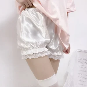 Gothic Lolita Lace Shorts Women Black Aesthetic Cute Sweet Bow Ruffle Bloomers Shorts Y2k E-girl Kawaii Frilly Panties