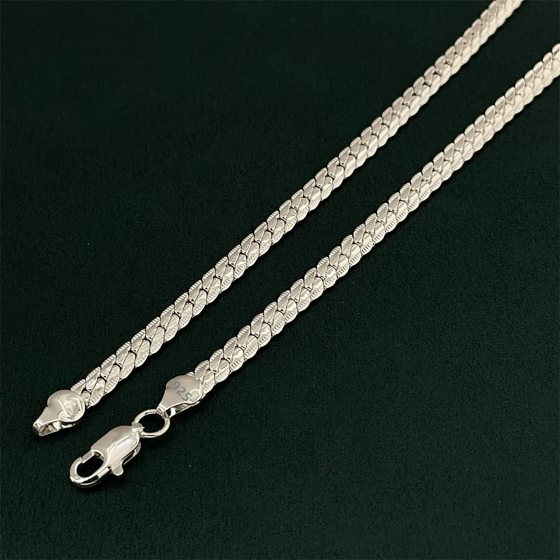 925 Sterling Silver 2 Piece Full Side Chain Necklace Bracelet Women Men Fashion Jewelry Set Wedding Gift