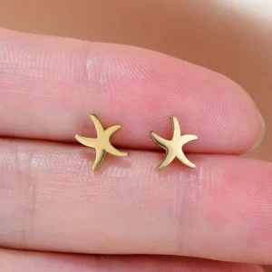 Stainless Steel Mini Earrings Girls Minimalist Punk Gold Color Coconut Tree Dolphin Star Moon Stud Earring Party Jewelry Brincos