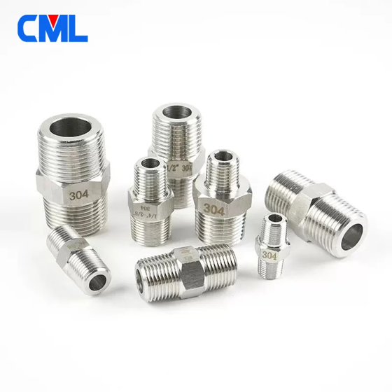 High Pressure 1/8" 1/4" 3/8" 1/2" 3/4" BSP NPT BSPT Hex Nipple 304 Stainless Steel Equal Double Head Male Threaded Pipe Fittings