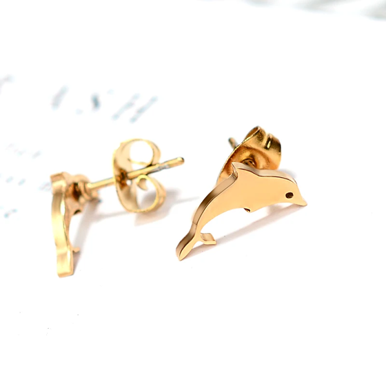 Stainless Steel Mini Earrings Girls Minimalist Punk Gold Color Coconut Tree Dolphin Star Moon Stud Earring Party Jewelry Brincos