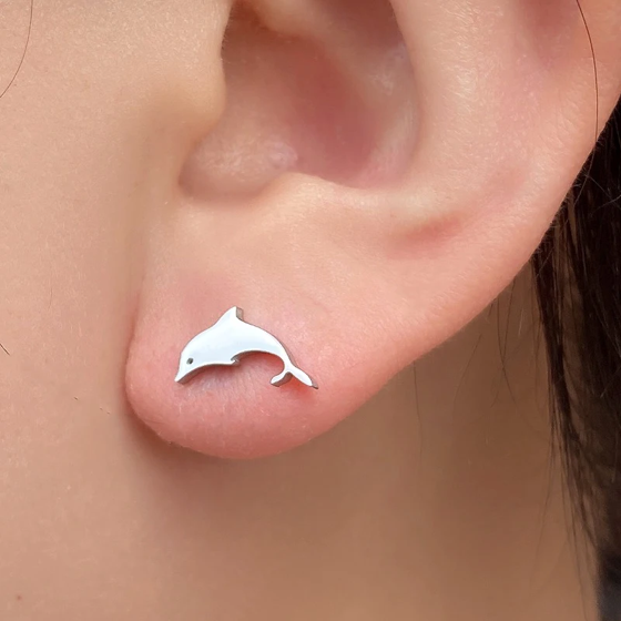 Stainless Steel Mini Earrings Girls Minimalist Punk Gold Color Coconut Tree Dolphin Star Moon Stud Earring Party Jewelry Brincos